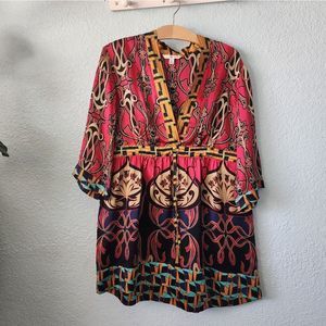 Cabi 100% silk colorful waistband tie blouse